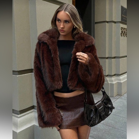 Jackets & Blazers - Luxury faux fur coat vintage style oversized jacket dark brown chocolate brown